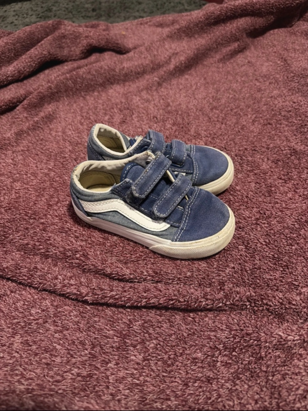 Vans Kids Navy Blue Velcro Skate Sneakers with White Stripe